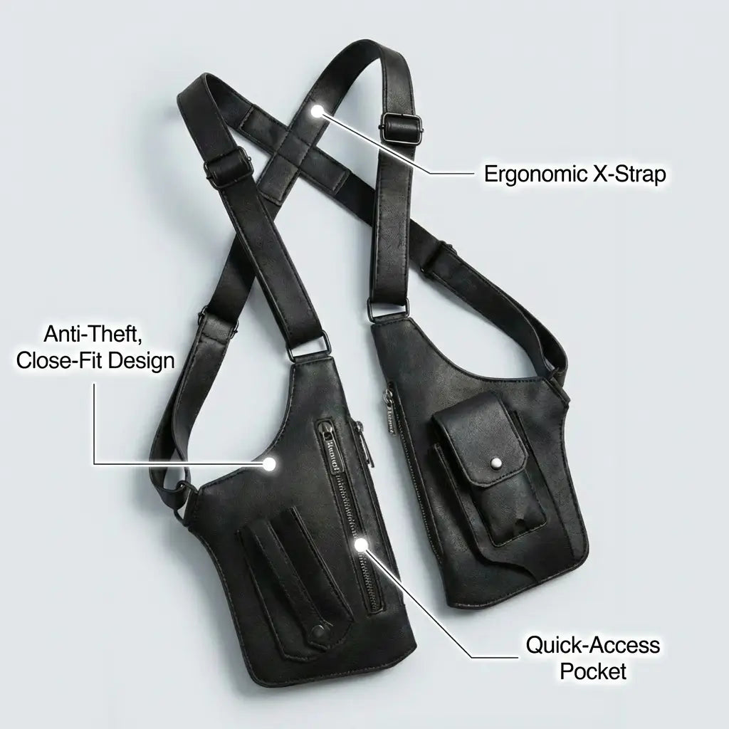 Neonvext Leather Anti-Theft Shoulder Holster Bag - holster-bag-key-feature-callouts