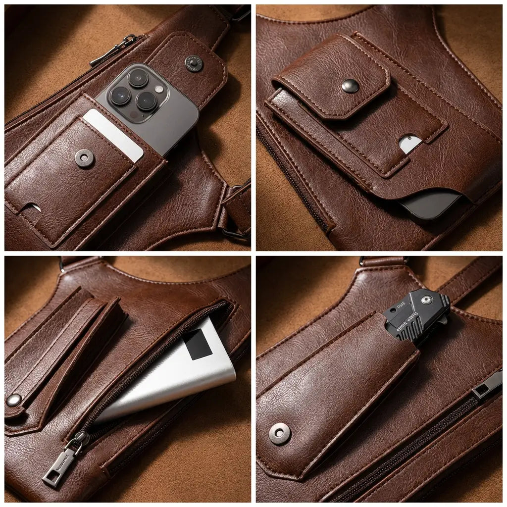 Neonvext Leather Anti-Theft Shoulder Holster Bag - premium-leather-texture-detail