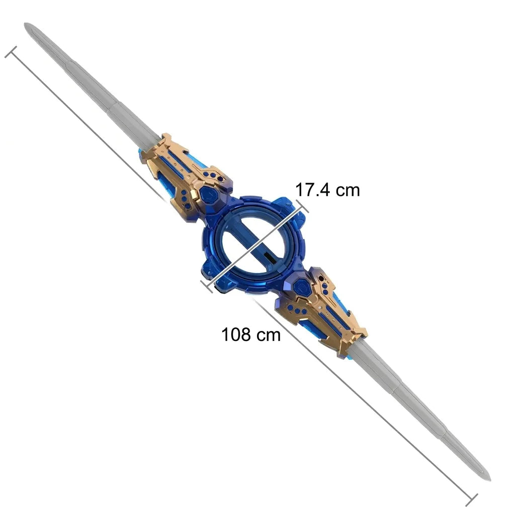 Size chart of the extended double-blade sword, 108 cm long and 17.4 cm center section