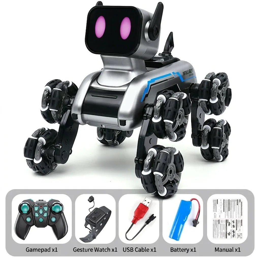 What's in the box - robot dog, gamepad, gesture watch, USB cable, battery, manual