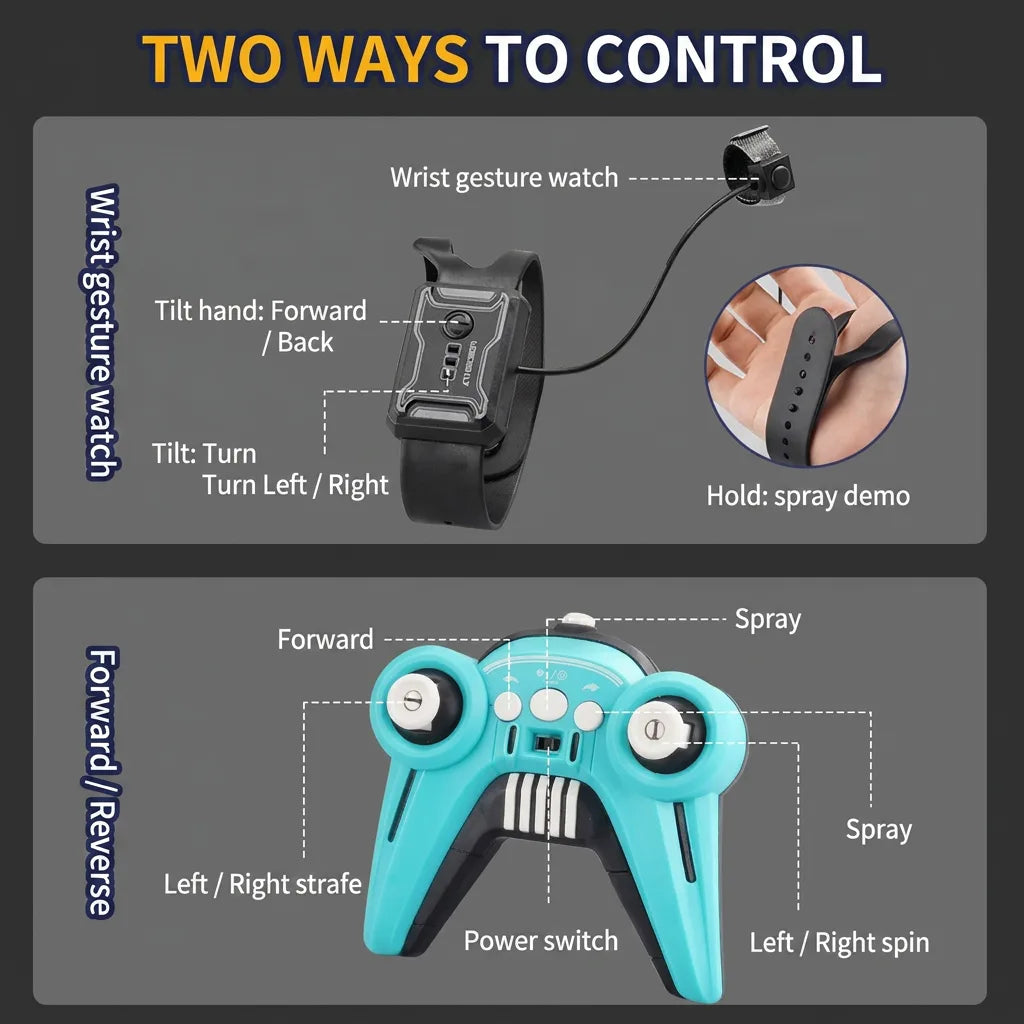 Steer the RC car with a wrist gesture watch or 2.4G gamepad