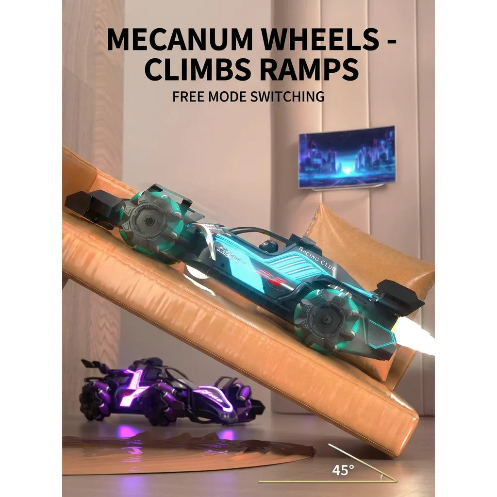 Four Mecanum omni-directional wheels for sideways drift