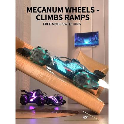 Four Mecanum omni-directional wheels for sideways drift