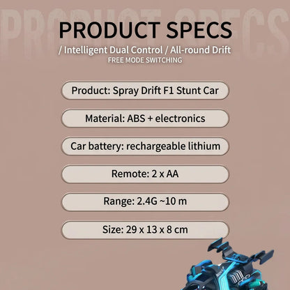 Spray Drift F1 RC car size and spec chart